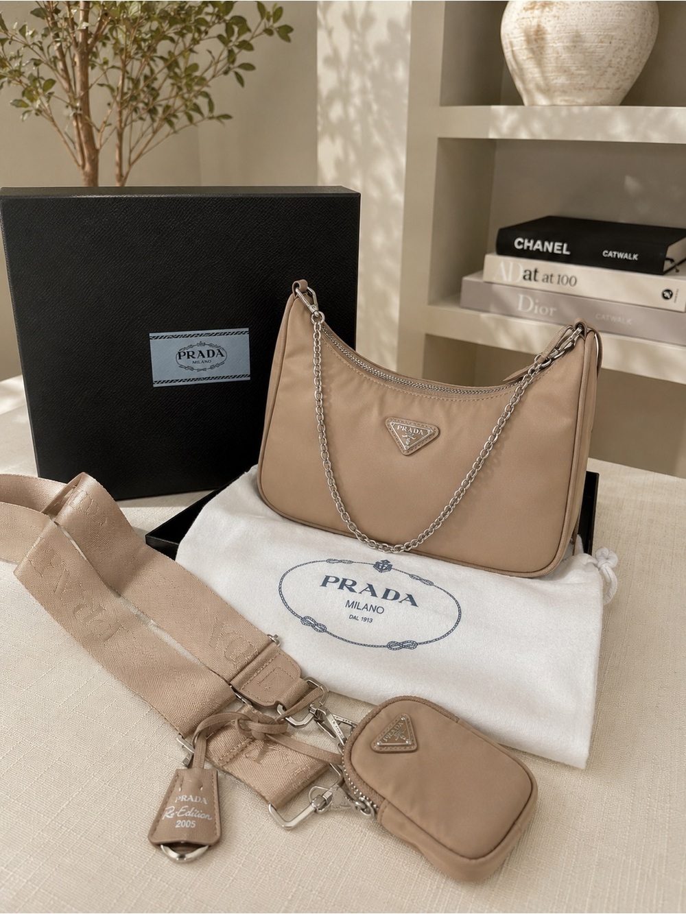 Neutral Beige Crossbody Bag with Detachable Mini Pouch